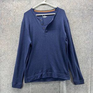 Psycho Bunny Sweater Mens Small Navy Skull Logo Henley Pullover Long Sleeve Knit